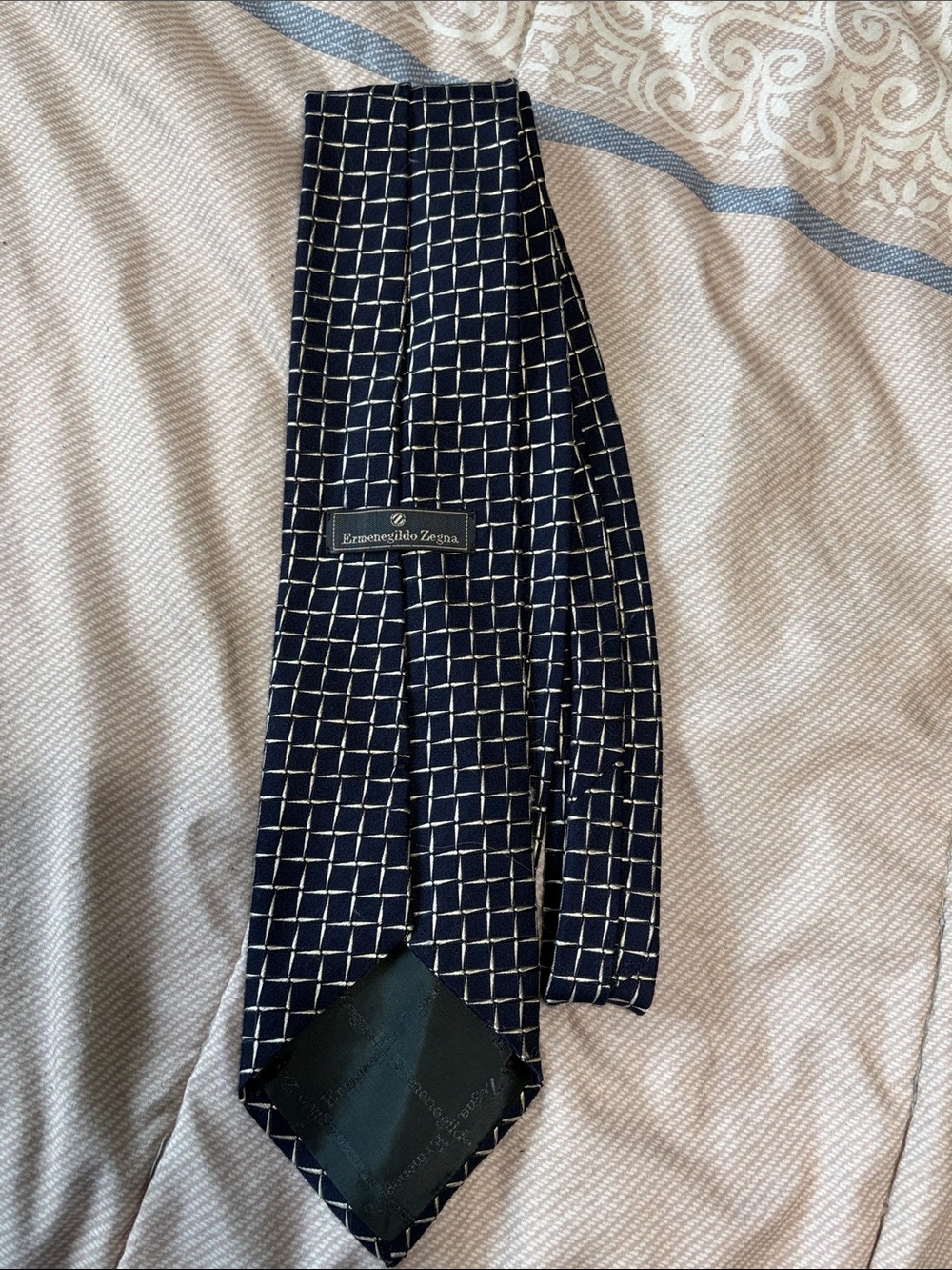 Ermenegildo Zegno Silk Navy Checkered Like New Tie